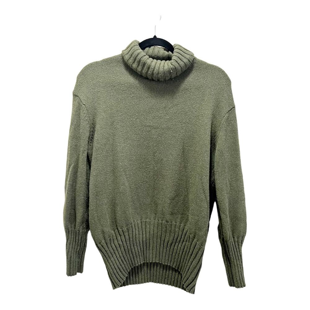 A New Day Olive Green Turtleneck Chunky Sweater Balloon Sleeve Size XS